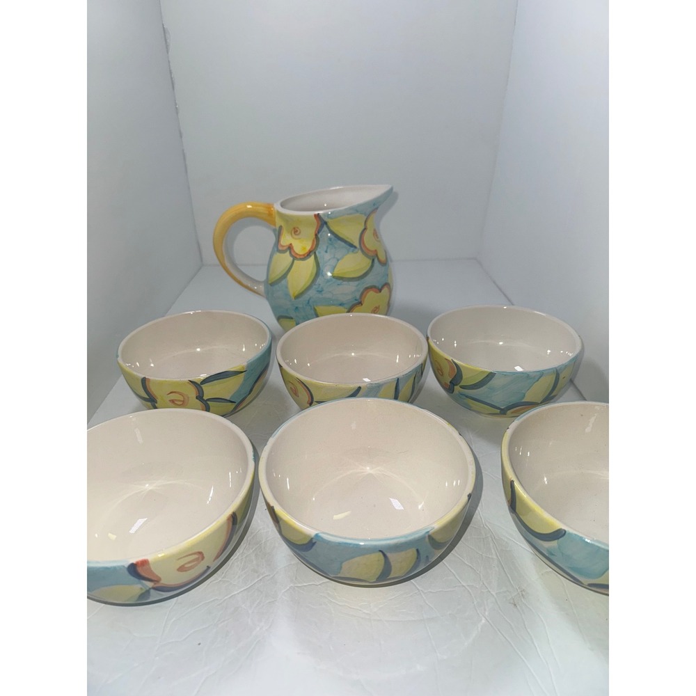 Artist's Touch Spring Accent Heritage Mint Pitcher w/6 Bowls Flowers RARE